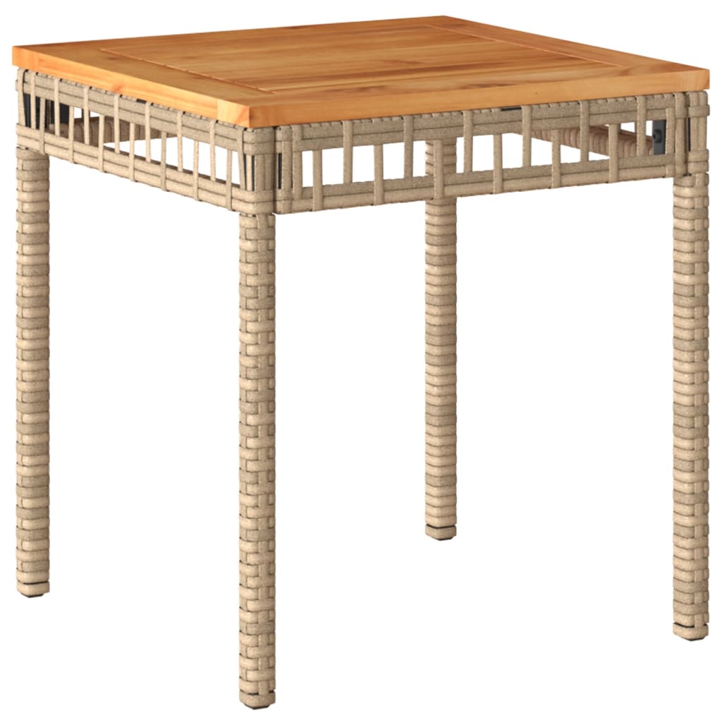 vidaXL Table de jardin beige 38x38x42 cm résine tressée et bois d'acacia