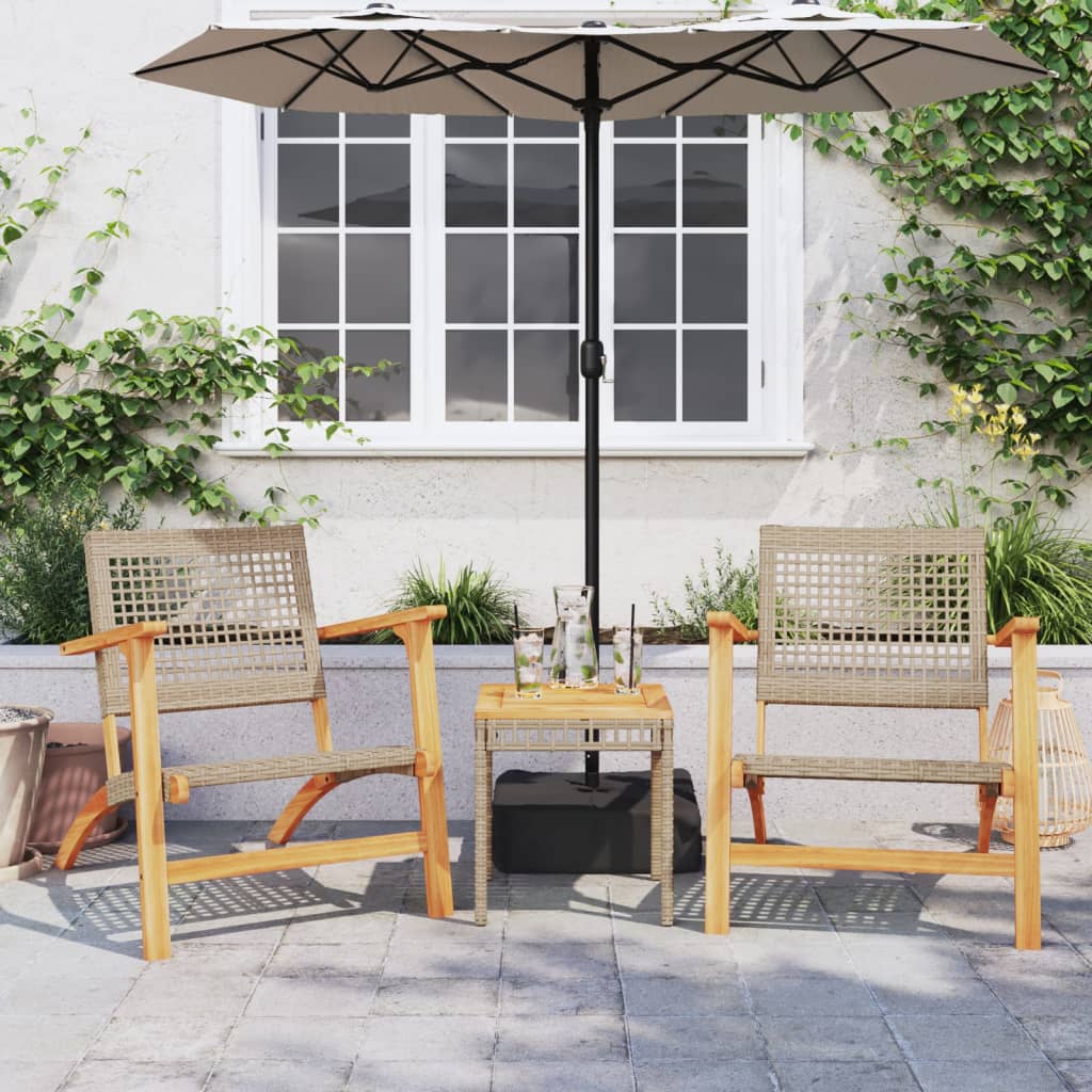 vidaXL Table de jardin beige 38x38x42 cm résine tressée et bois d'acacia