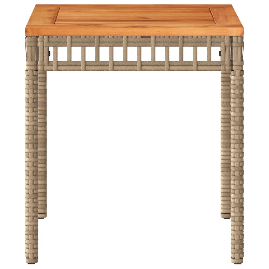 vidaXL Table de jardin beige 38x38x42 cm résine tressée et bois d'acacia
