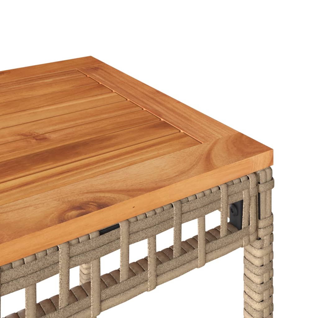 vidaXL Table de jardin beige 38x38x42 cm résine tressée et bois d'acacia