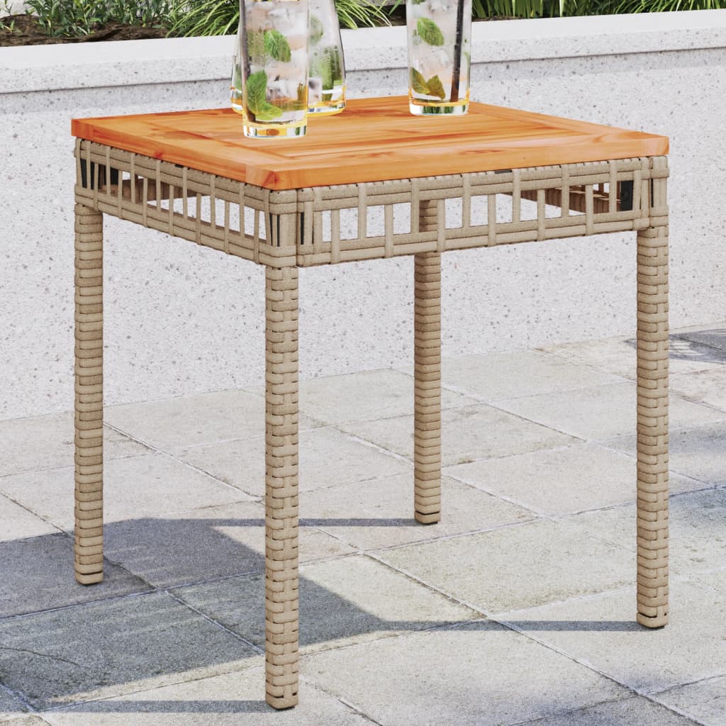 vidaXL Table de jardin beige 38x38x42 cm résine tressée et bois d'acacia