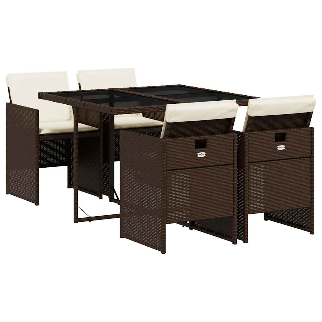 vidaXL Ensemble repas de jardin 5 pcs avec coussins résine tressée marron