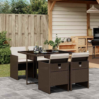 vidaXL Ensemble repas de jardin 5 pcs avec coussins résine tressée marron