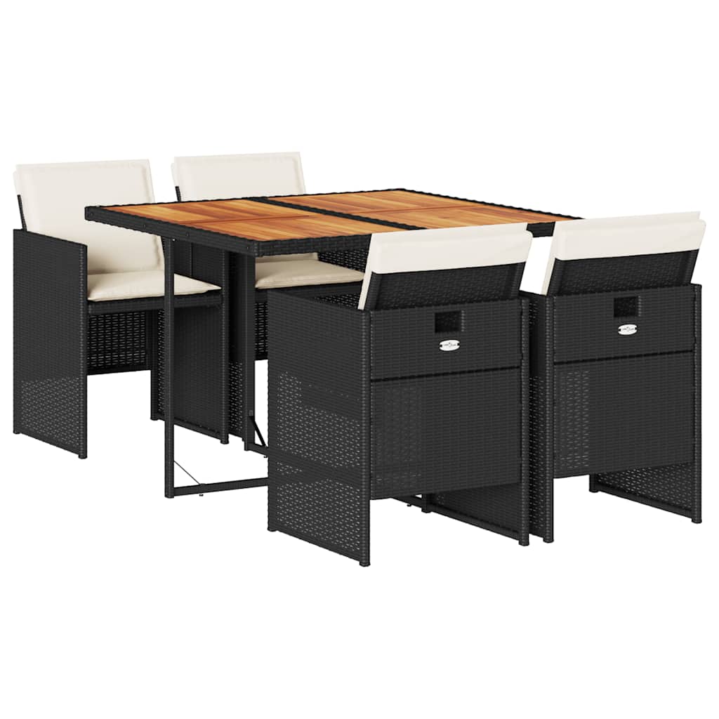 vidaXL 5-tlg. Garten-Essgruppe mit Kissen Schwarz Poly Rattan