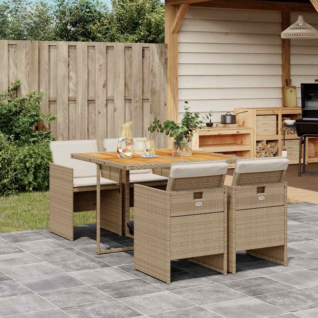 vidaXL 5-tlg. Garten-Essgruppe mit Kissen Beige Poly Rattan