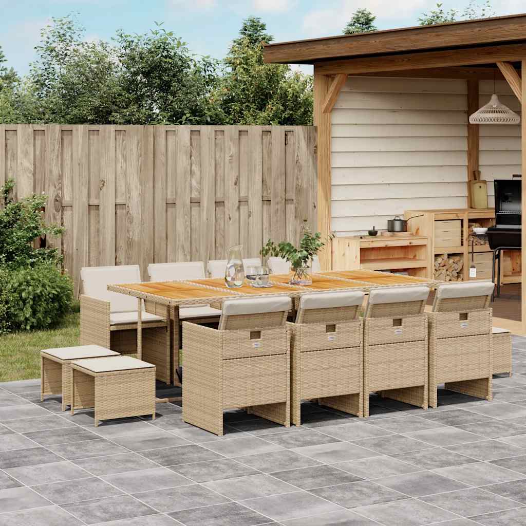 vidaXL Ensemble de salle à manger de jardin 13 pièces avec coussins, résine tressée beige