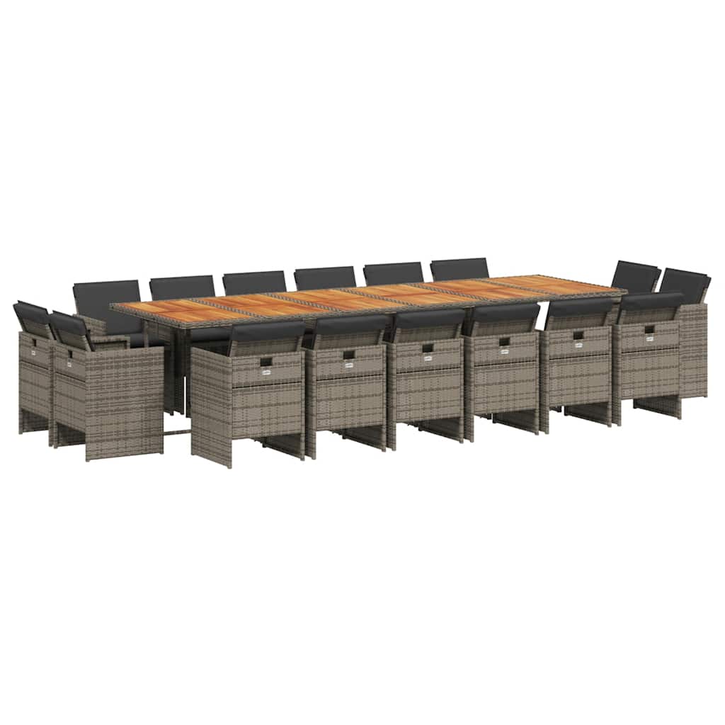 vidaXL 17-tlg. Garten-Essgruppe mit Kissen Grau Poly Rattan