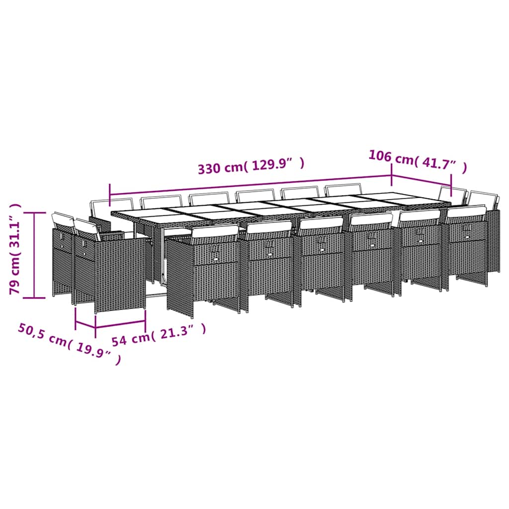 vidaXL 17-tlg. Garten-Essgruppe mit Kissen Grau Poly Rattan