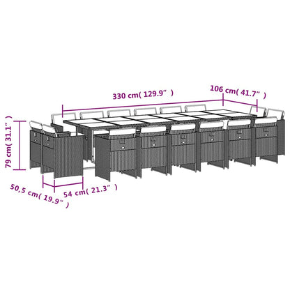 vidaXL 17-tlg. Garten-Essgruppe mit Kissen Grau Poly Rattan