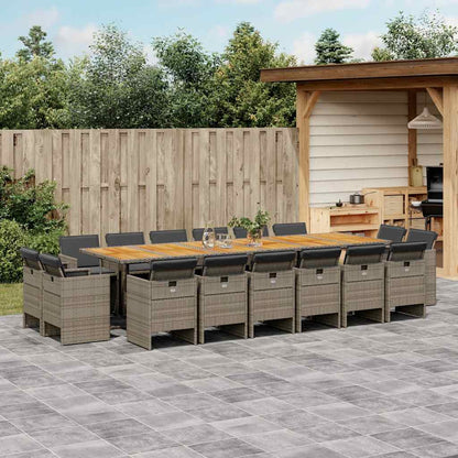 vidaXL 17-tlg. Garten-Essgruppe mit Kissen Grau Poly Rattan