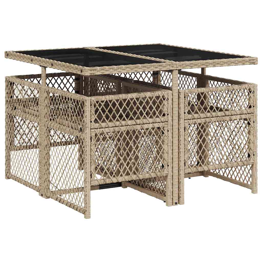 vidaXL 5-tlg. Garten-Essgruppe mit Kissen Beige Poly Rattan