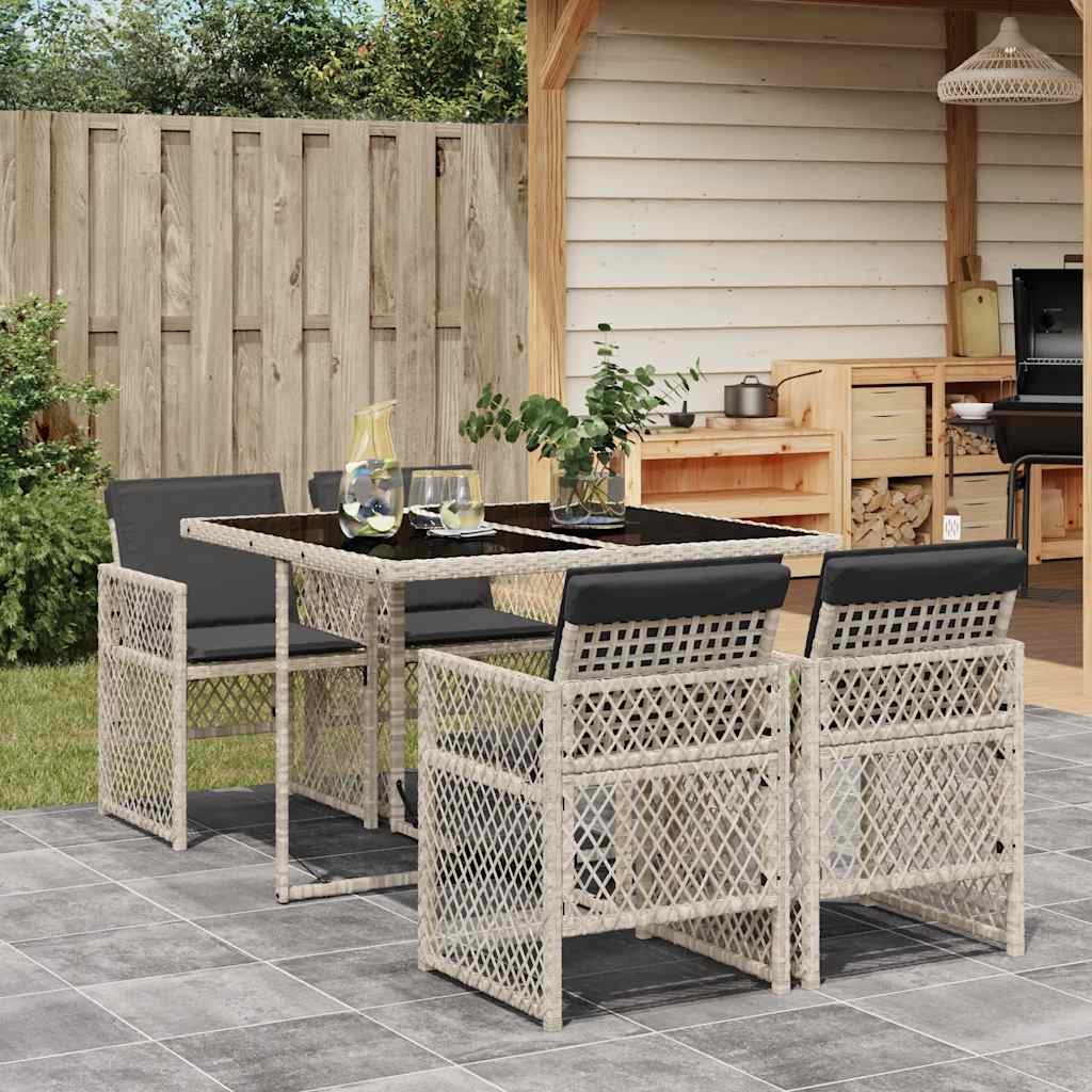 vidaXL 5-tlg. Garten-Essgruppe mit Kissen Hellgrau Poly Rattan