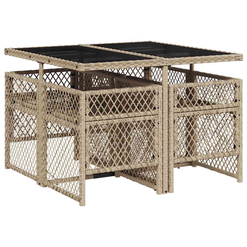 vidaXL 5-tlg. Garten-Essgruppe mit Kissen Beige Poly Rattan