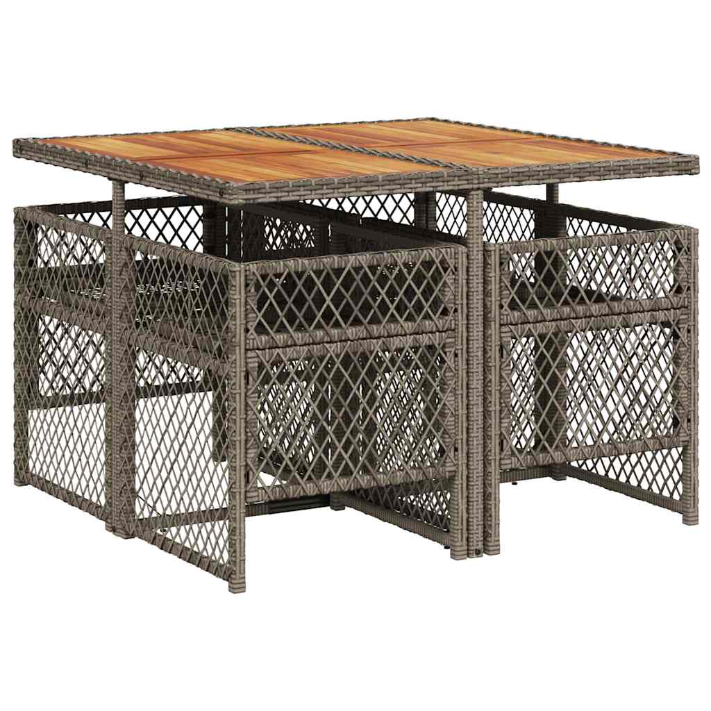 vidaXL 5-tlg. Garten-Essgruppe mit Kissen Grau Poly Rattan