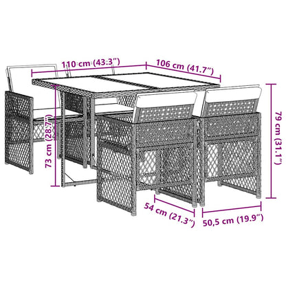 vidaXL 5-tlg. Garten-Essgruppe mit Kissen Grau Poly Rattan
