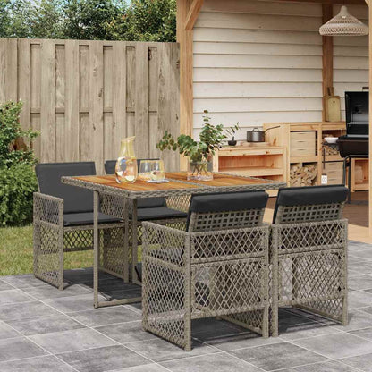 vidaXL 5-tlg. Garten-Essgruppe mit Kissen Grau Poly Rattan