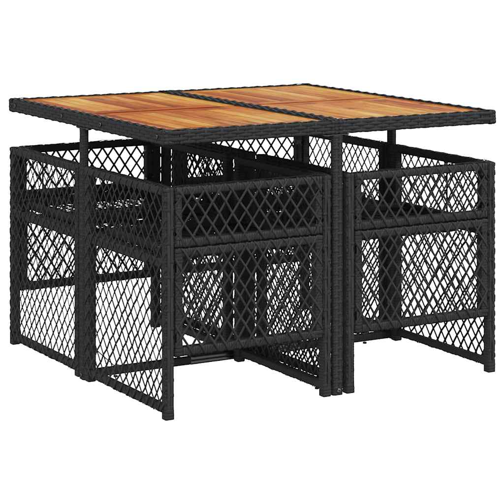vidaXL 5-tlg. Garten-Essgruppe mit Kissen Schwarz Poly Rattan