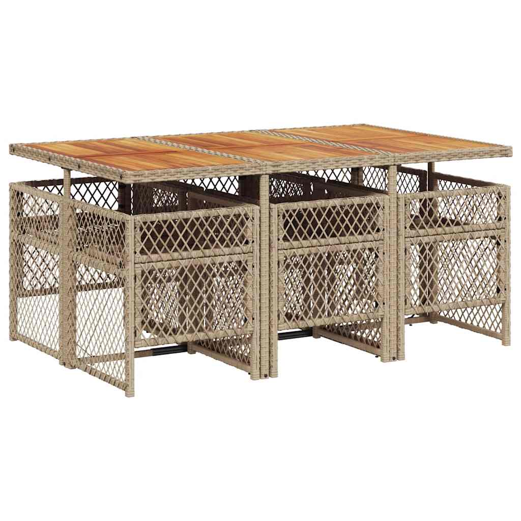 vidaXL 7-tlg. Garten-Essgruppe mit Kissen Beige Poly Rattan