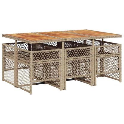 vidaXL 7-tlg. Garten-Essgruppe mit Kissen Beige Poly Rattan