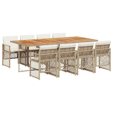 vidaXL Salon de jardin à dîner 9 pcs avec coussins Résine tressée Beige