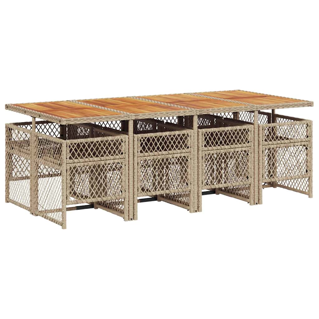 vidaXL Salon de jardin à dîner 9 pcs avec coussins Résine tressée Beige