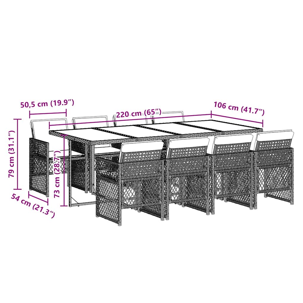 vidaXL Salon de jardin à dîner 9 pcs avec coussins Résine tressée Beige