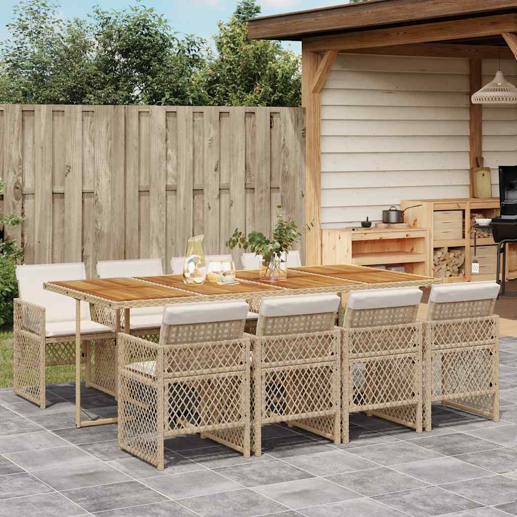 vidaXL Salon de jardin à dîner 9 pcs avec coussins Résine tressée Beige
