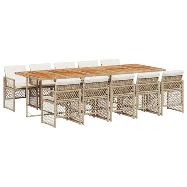 vidaXL 11-tlg. Garten-Essgruppe mit Kissen Beige Poly Rattan