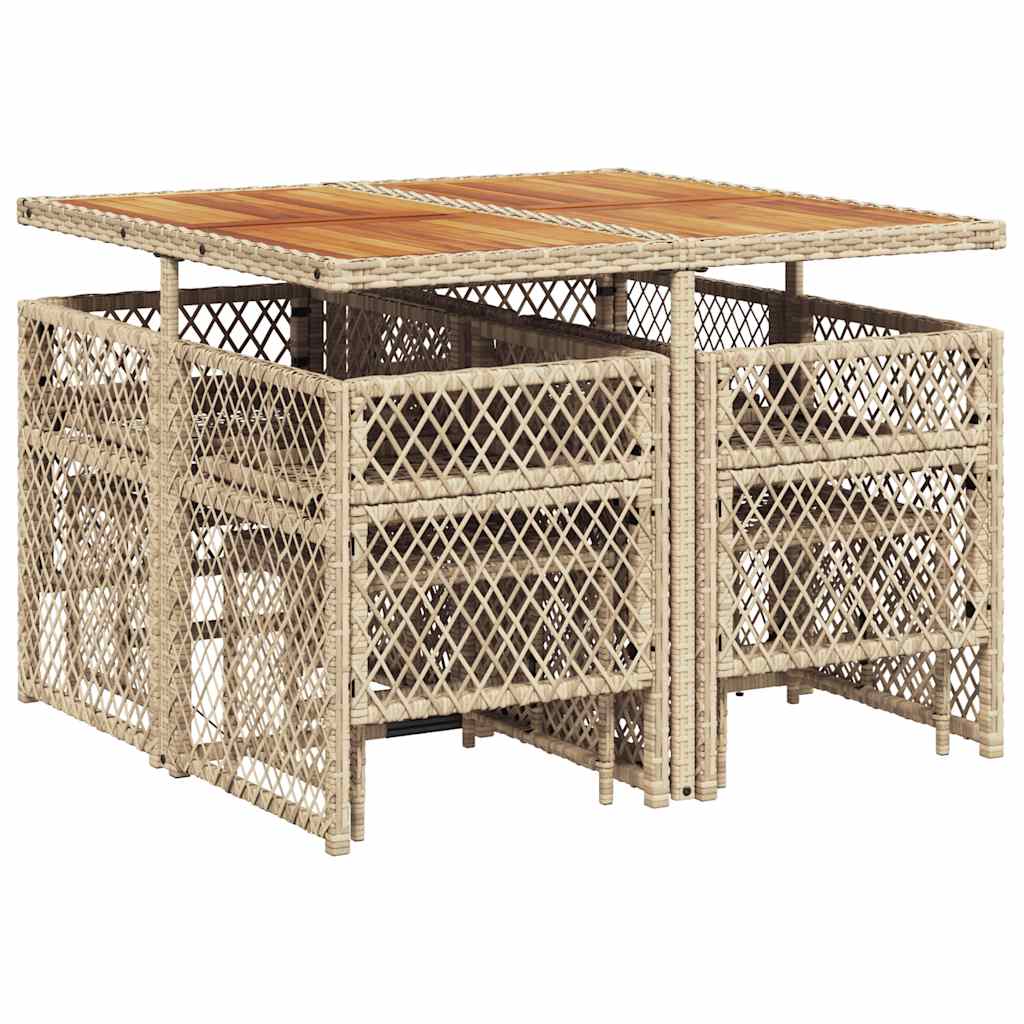 vidaXL 9-tlg. Garten-Essgruppe mit Kissen Beige Poly Rattan