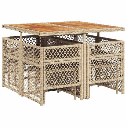 vidaXL 9-tlg. Garten-Essgruppe mit Kissen Beige Poly Rattan