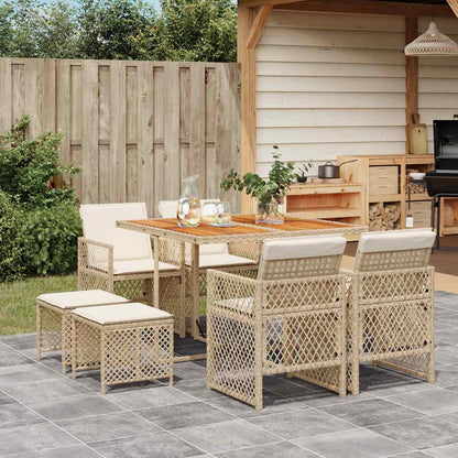 vidaXL 9-tlg. Garten-Essgruppe mit Kissen Beige Poly Rattan