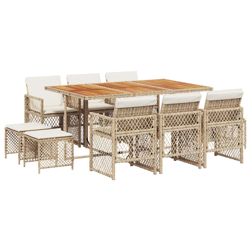 vidaXL 11-tlg. Garten-Essgruppe mit Kissen Beige Poly Rattan