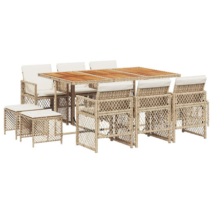 vidaXL 11-tlg. Garten-Essgruppe mit Kissen Beige Poly Rattan