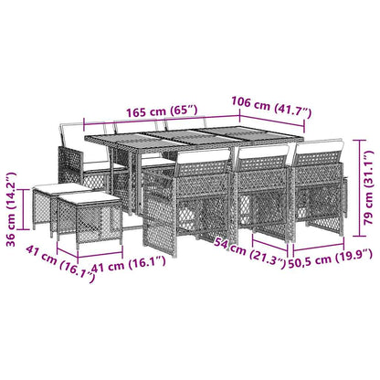 vidaXL 11-tlg. Garten-Essgruppe mit Kissen Beige Poly Rattan