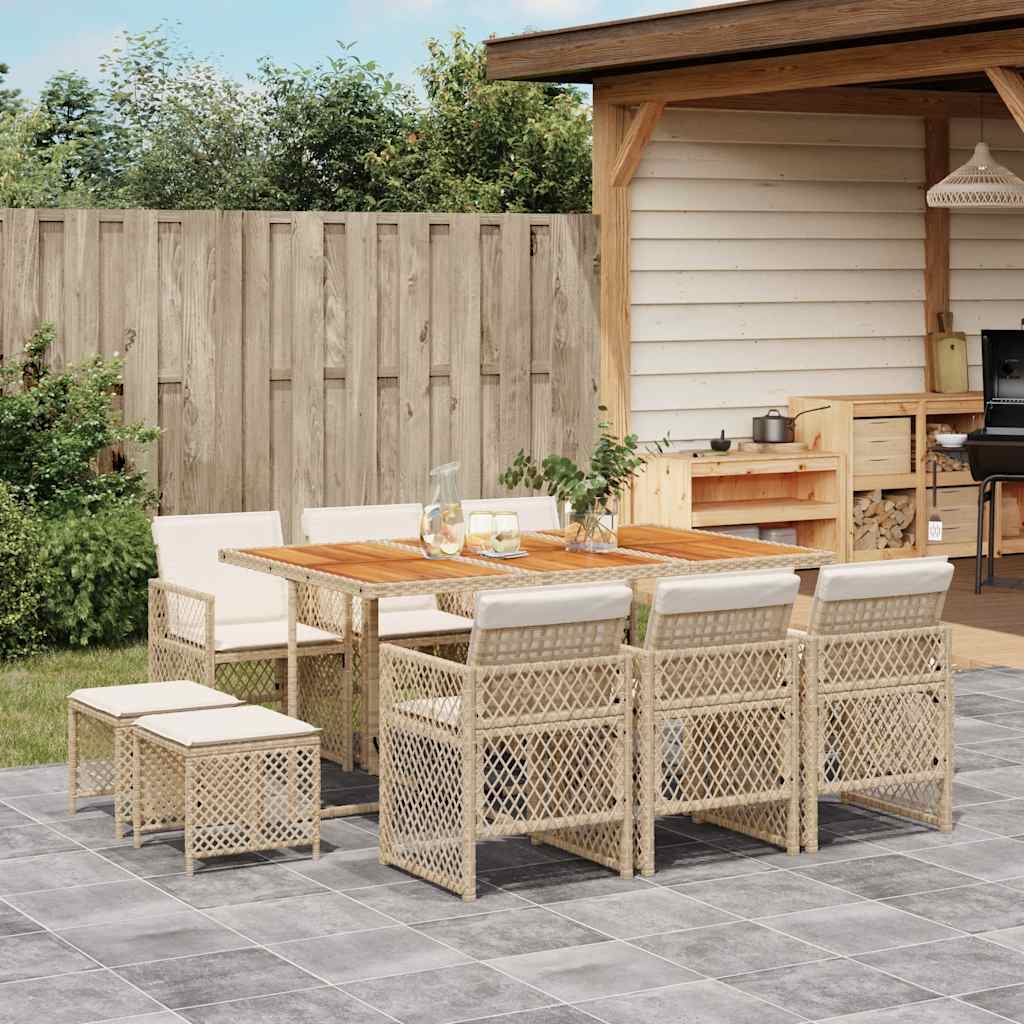 vidaXL 11-tlg. Garten-Essgruppe mit Kissen Beige Poly Rattan