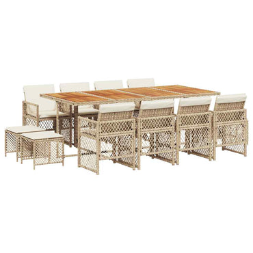 vidaXL Ensemble de salle à manger de jardin 13 pièces avec coussins, résine tressée beige