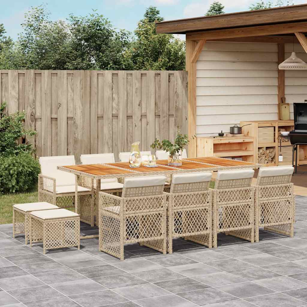 vidaXL Ensemble de salle à manger de jardin 13 pièces avec coussins, résine tressée beige