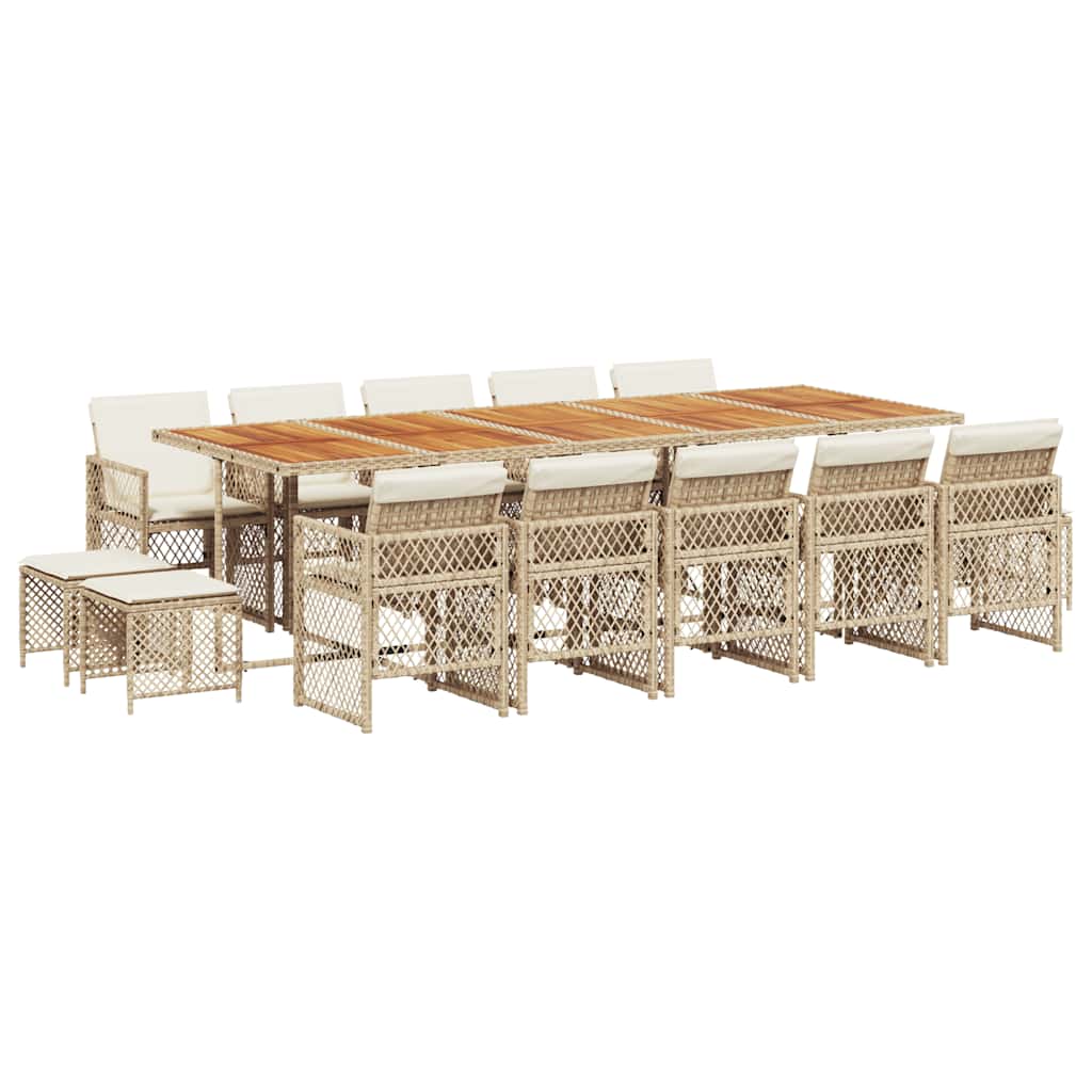 vidaXL Salon de jardin 15 pcs avec coussins, Résine tressée Beige