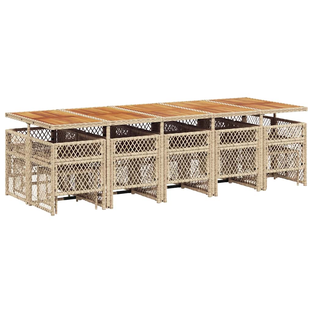 vidaXL Salon de jardin 15 pcs avec coussins, Résine tressée Beige