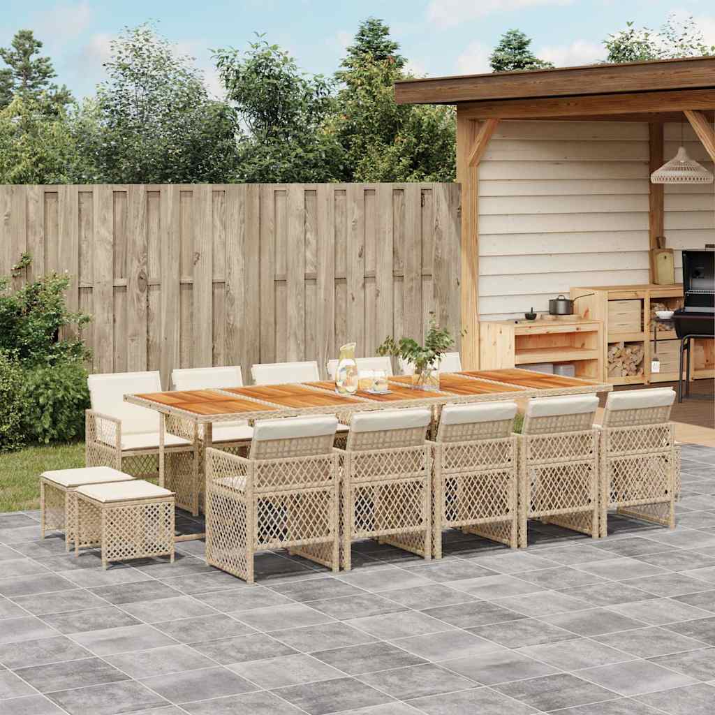 vidaXL Salon de jardin 15 pcs avec coussins, Résine tressée Beige
