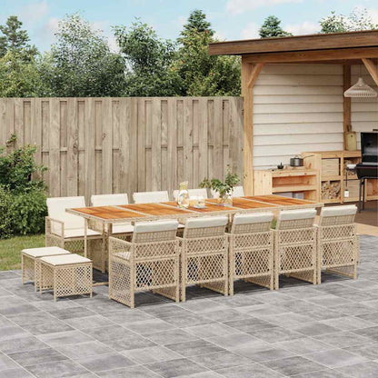 vidaXL Salon de jardin 15 pcs avec coussins, Résine tressée Beige