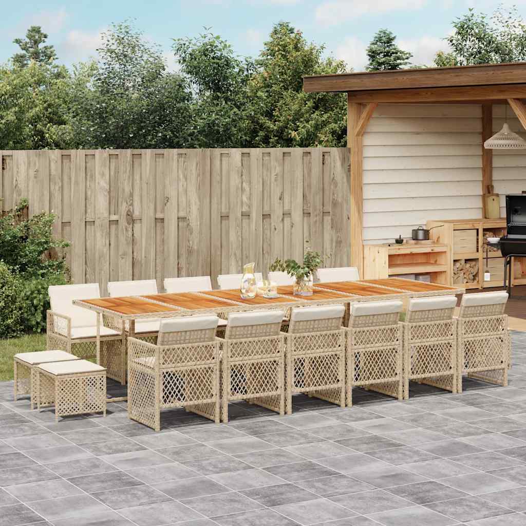 vidaXL 17-tlg. Garten-Essgruppe mit Kissen Beige Poly Rattan