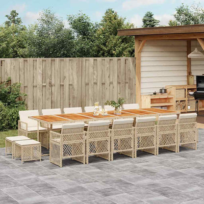 vidaXL 17-tlg. Garten-Essgruppe mit Kissen Beige Poly Rattan