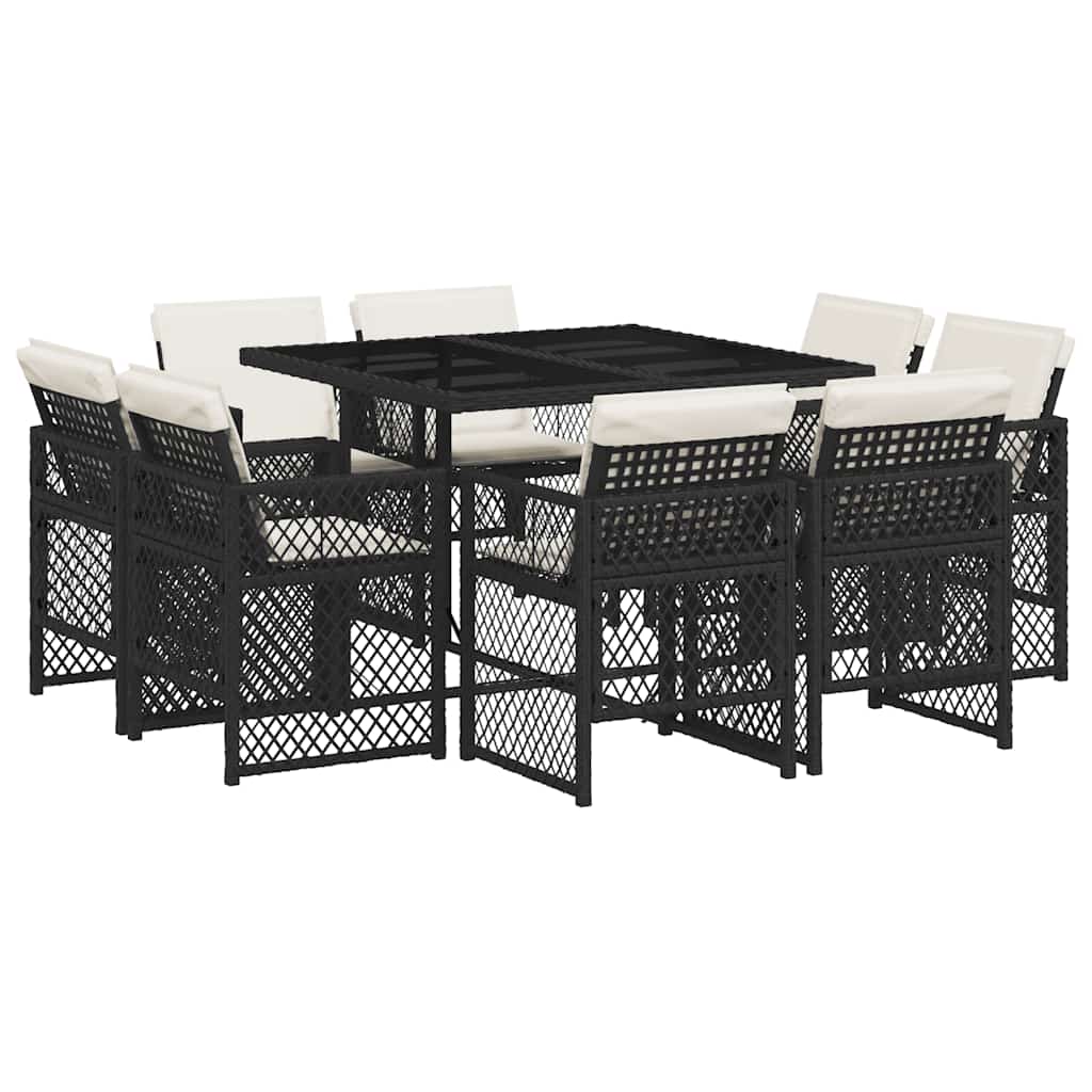 vidaXL Ensemble de salle à manger de jardin 9 pcs avec coussins Noir Résine tressée