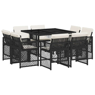 vidaXL 9-tlg. Garten-Essgruppe mit Kissen Schwarz Poly Rattan