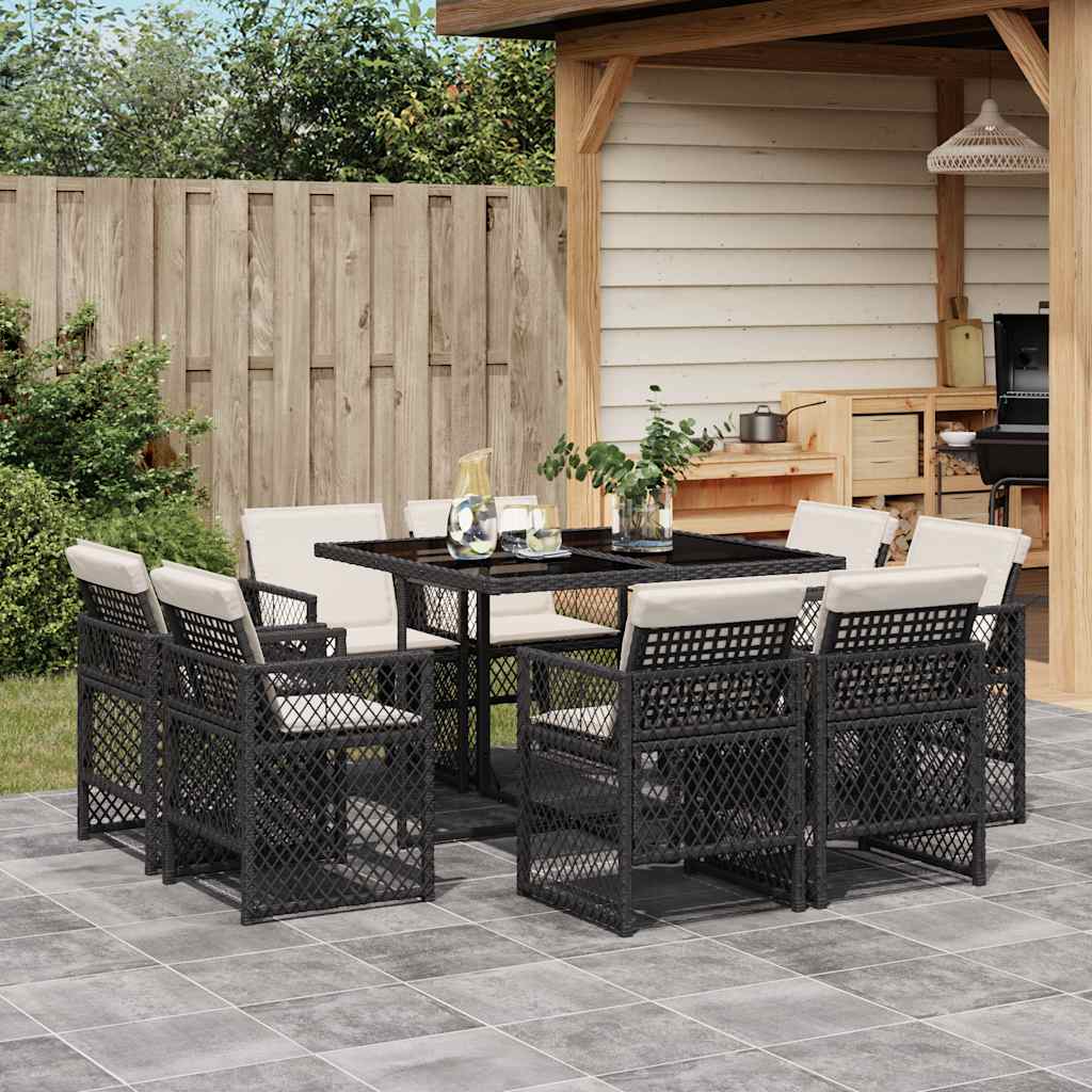 vidaXL Ensemble de salle à manger de jardin 9 pcs avec coussins Noir Résine tressée
