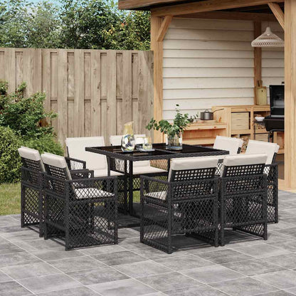 vidaXL Ensemble de salle à manger de jardin 9 pcs avec coussins Noir Résine tressée