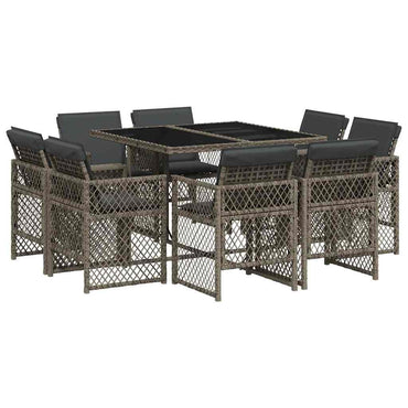 vidaXL 9-tlg. Garten-Essgruppe mit Kissen Grau Poly Rattan