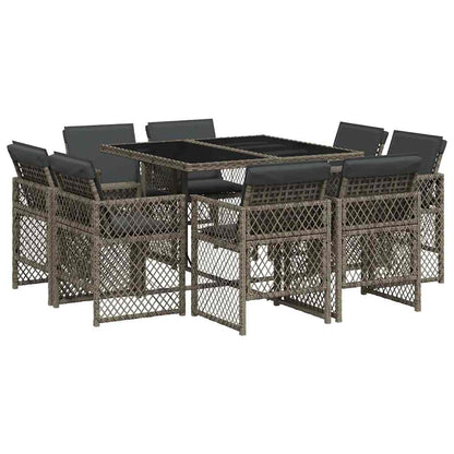 vidaXL 9-tlg. Garten-Essgruppe mit Kissen Grau Poly Rattan
