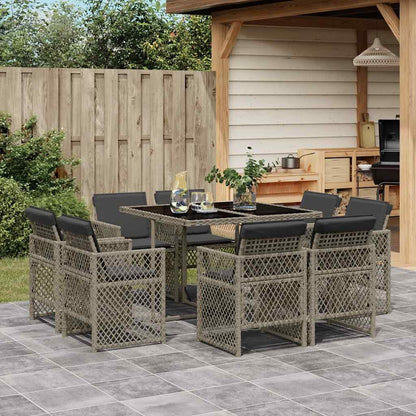 vidaXL 9-tlg. Garten-Essgruppe mit Kissen Grau Poly Rattan